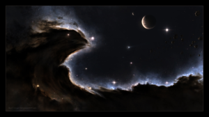 Nebula image features a dragon or pheonix space ship and planets Link to art https://sniper115a3.deviantart.com/art/The-Dragon-Nebula-261721798
