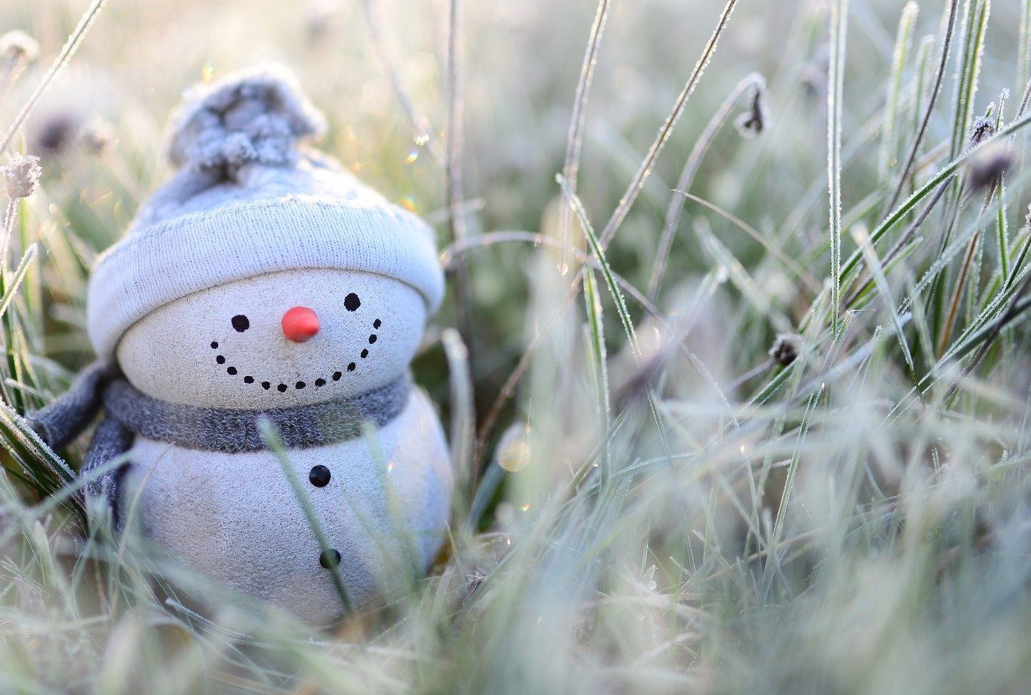 Ornamental Snowman in a frosty field.