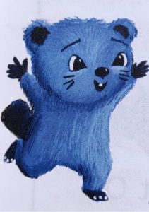Ley. A blue beaver. Part of Bev'n'Ley. Ley is running excitedly